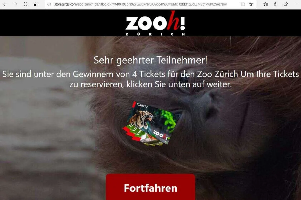 Warnung - gefälschte Facebook Seite - Zoo Zürich Tickets gewonnen? 