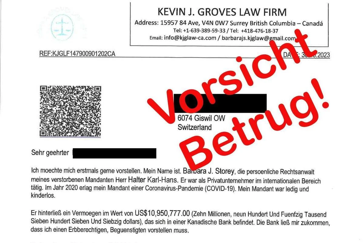Kanton Obwalden - Betrügerische Anwaltsschreiben 