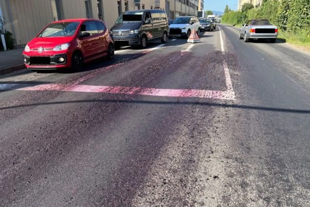 Edenkoben RP - Weintrauben auf der Fahrbahn lösen einen Unfall aus  