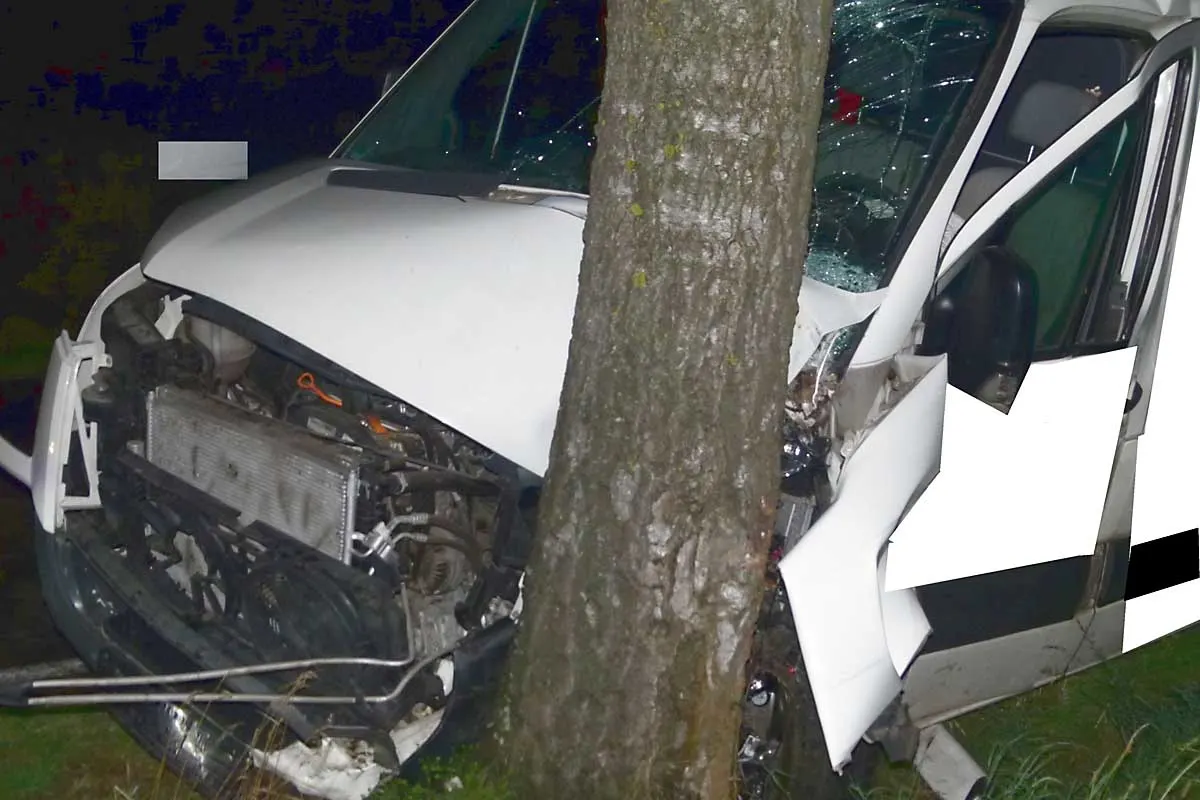 Hille -  Unter Drogen? - Fahrer lenkt Transporter gegen Baum