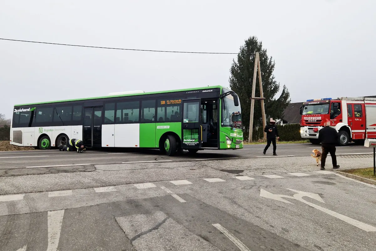 Heiligenkreuz am Waasen – Linienbus steckt nach Unfall in Böschung fest