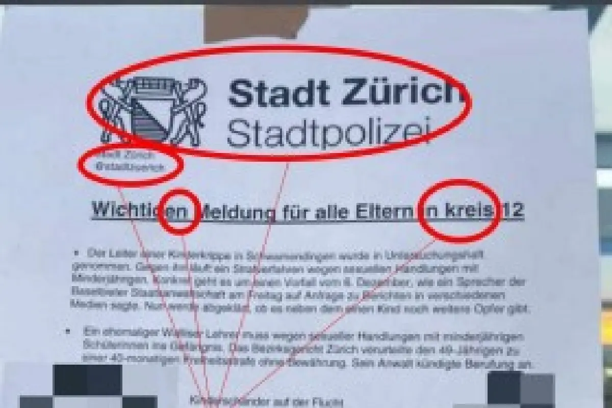 Zürich - Falsche Warnmeldung mit Logo der Stadtpolizei Zürich im Umlauf!