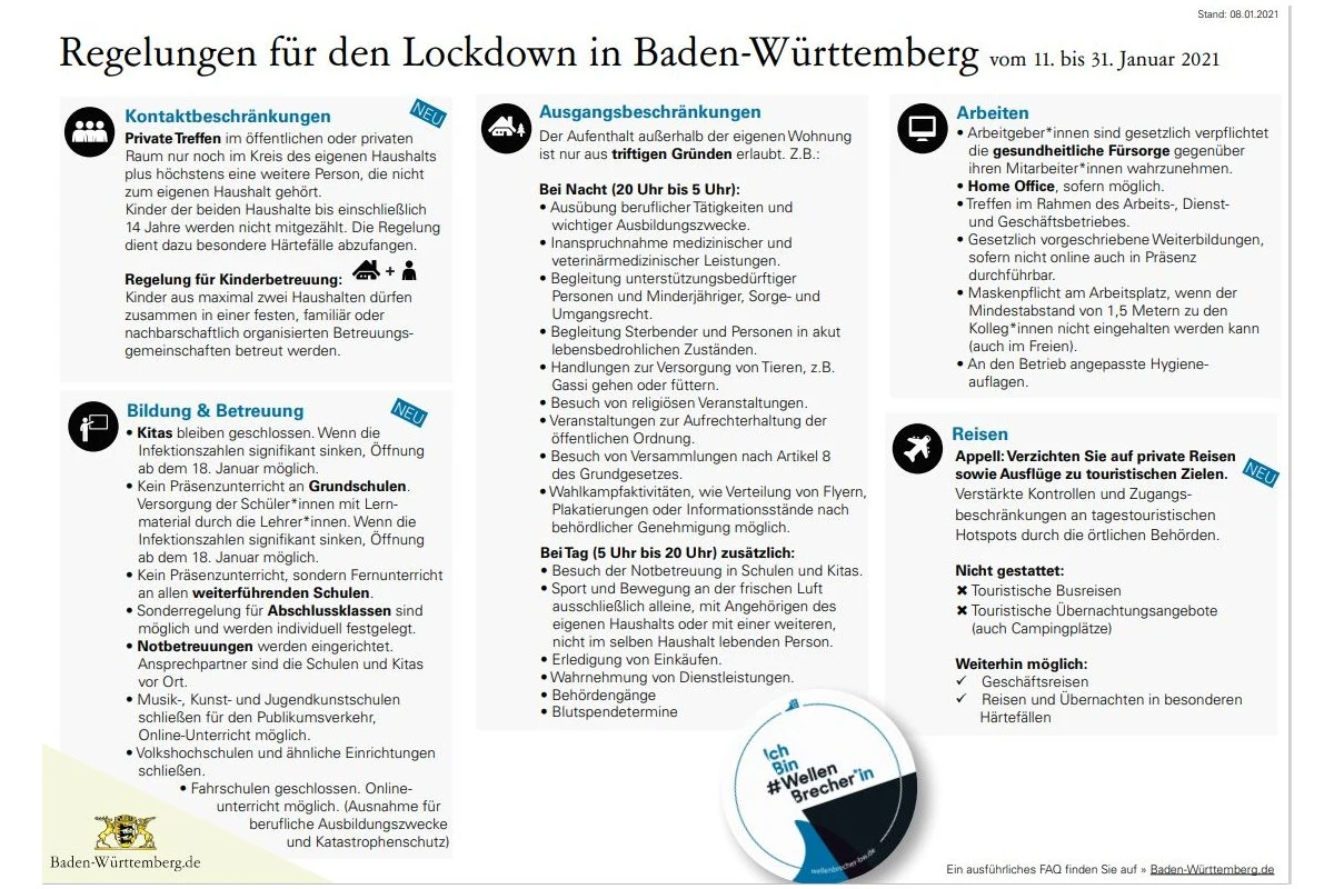 Regelungen für den Lockdown in Baden-Württemberg