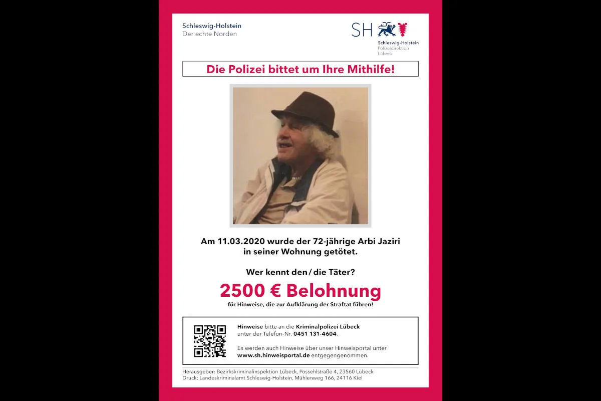 Lübeck – Fahndung nach Tötung eines 72-Jährigen – Belohnung ausgesetzt