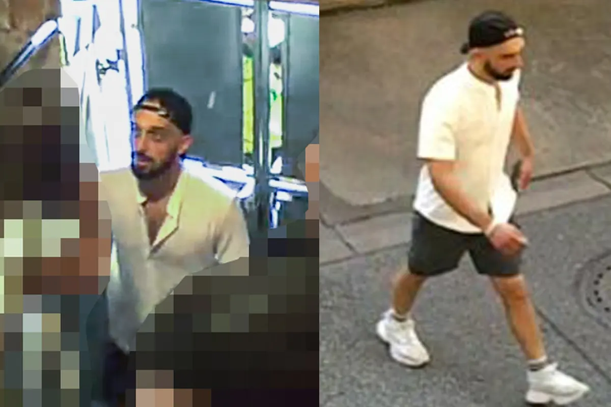 Zwei Bilder nebeneinander: links ein Mann mit weißem Hemd in einem Gebäude, rechts derselbe Mann auf der Straße gehend.