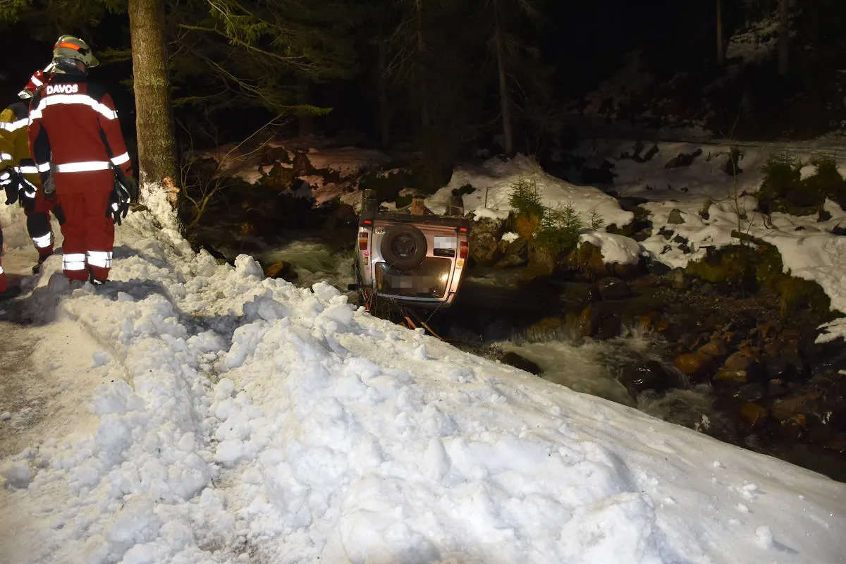 Unfall bei Davos Frauenkirch GR – Ins Schleudern geraten und in Bach gelandet