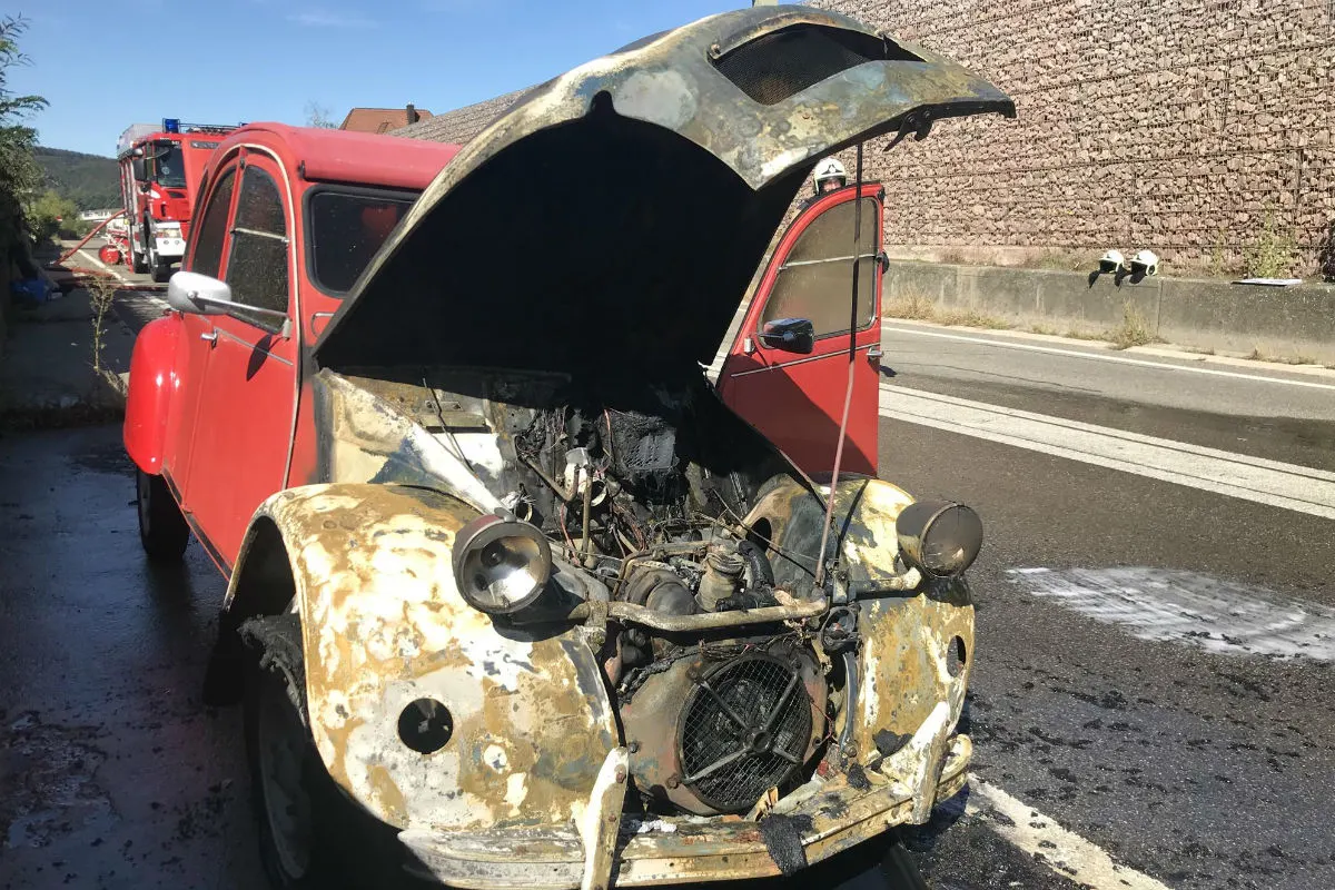 Liestal BL - Eine "Ente" gerät auf der Autobahn A22 in Brand