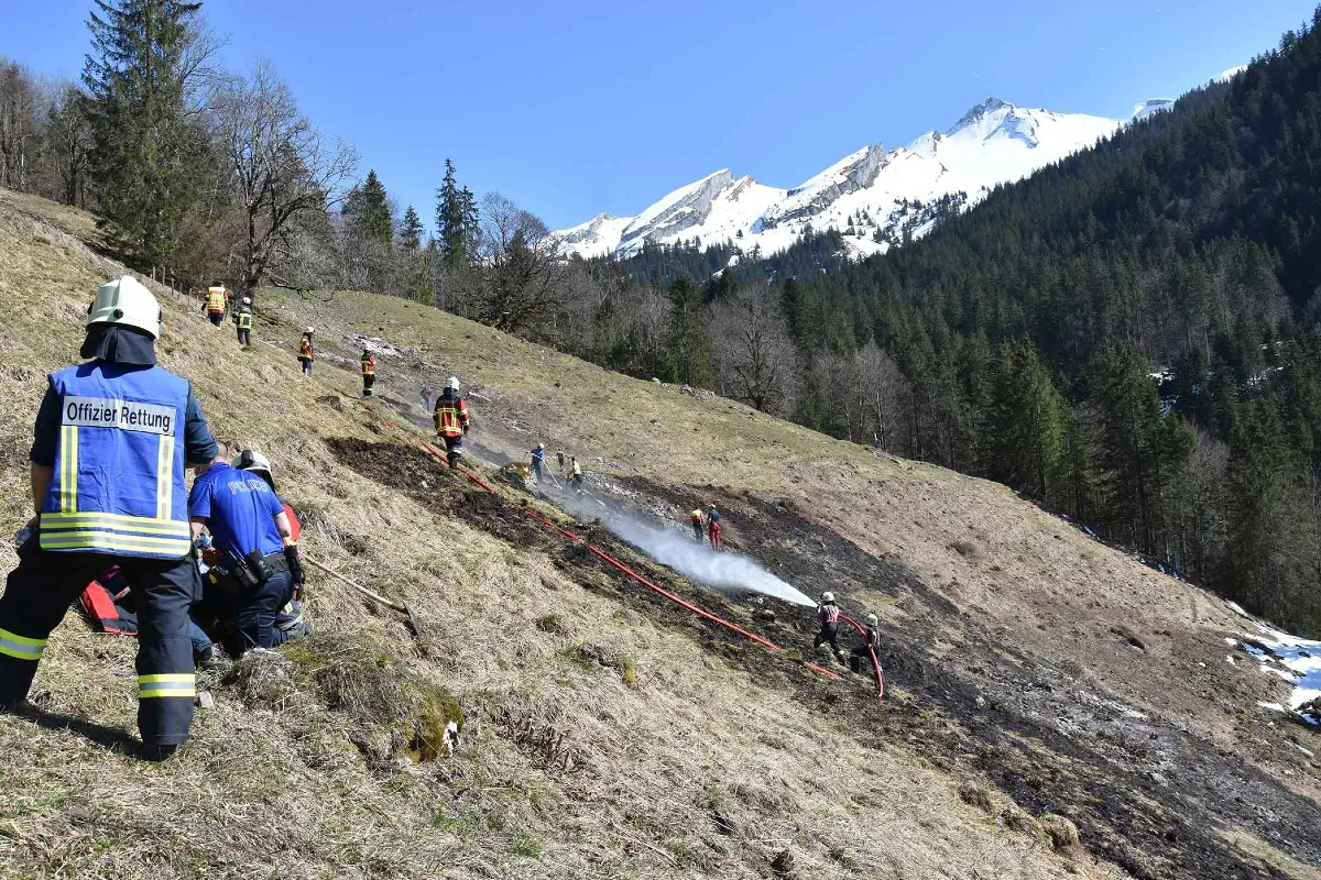 Niederrickenbach NW - Wiesland brannte - zwei Personen mit Verdacht auf Rauchvergiftung