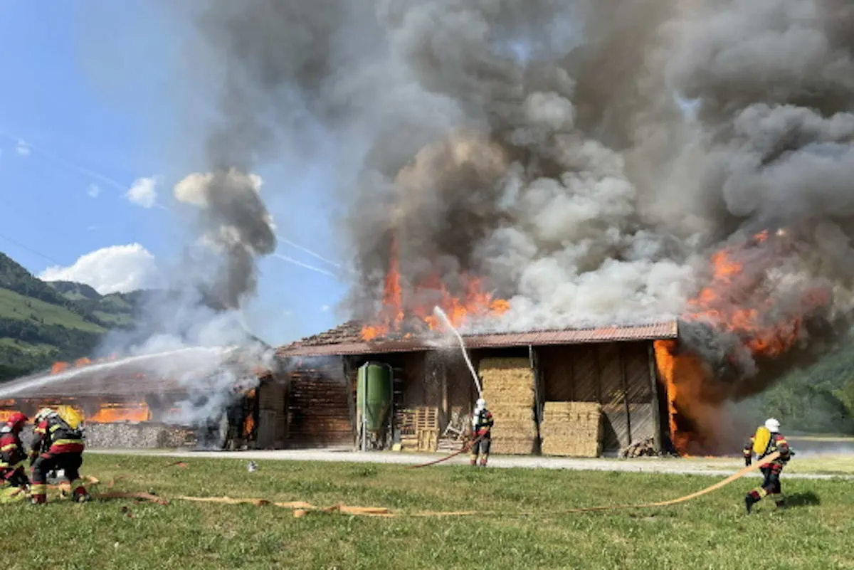 Albeuve FR – Ein Bauernhof von Flammen zerstört