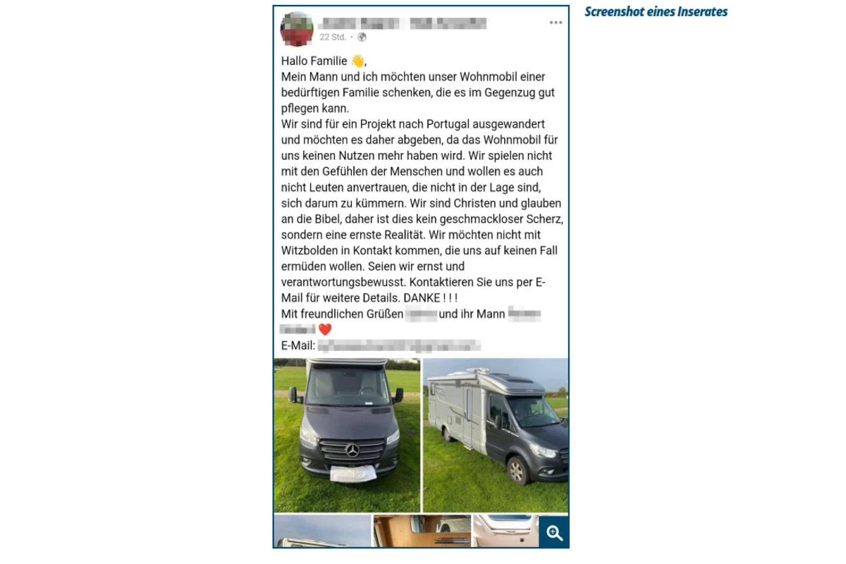 Cybercrime - "Wohnwagen zu verschenken"