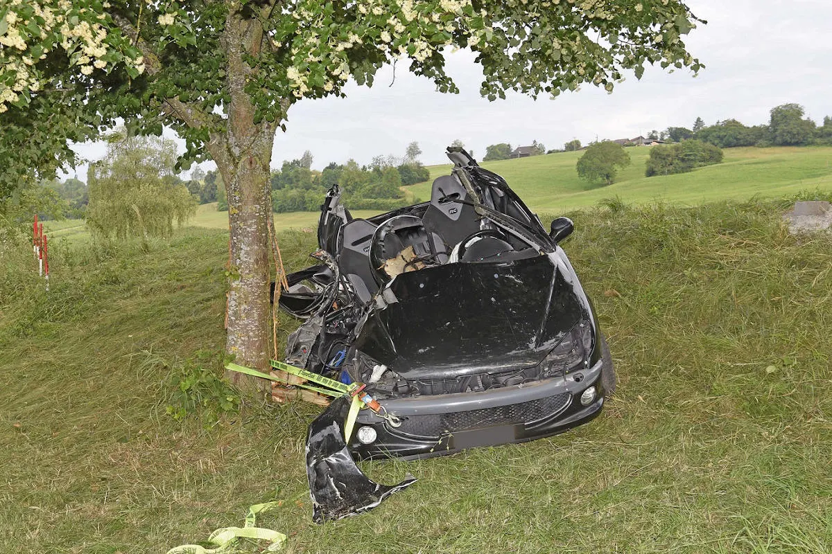 Oberhallau SH – Auto kommt von Strasse ab und kracht gegen Baum