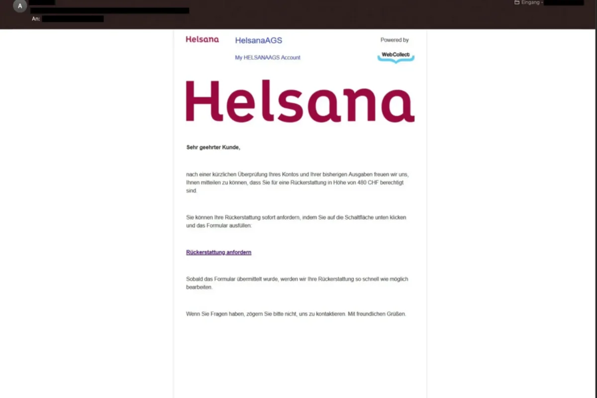 Angebliche Rückzahlung von Helsana? Nicht darauf reinfallen!