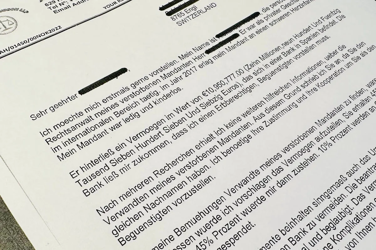 Apenzell Innerrhoden - Vorsicht - Betrugsmasche mit Erbschaftsanfragen