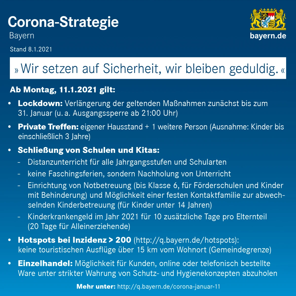 Bayern - Neue Regelungen ab 11.1.2021 zu Covid-19