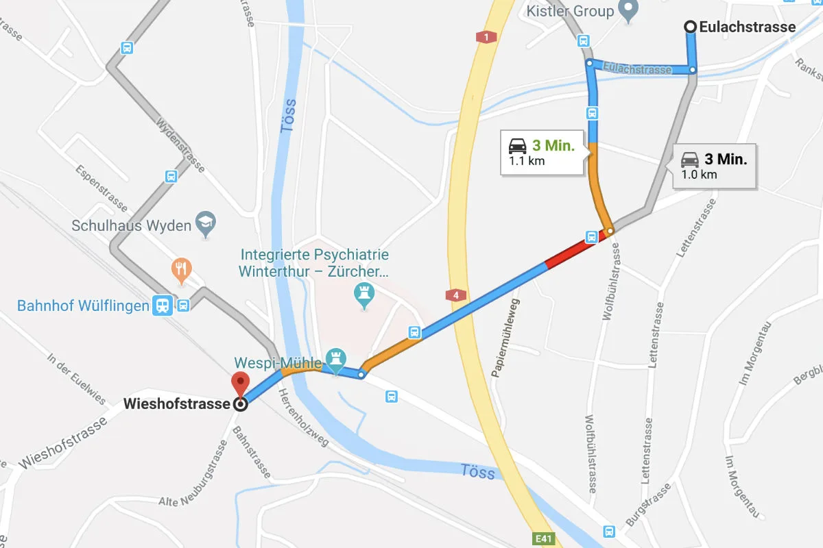 Winterthur ZH - Verkehrsbehinderung Wässerwiesenstrasse / Eulachstrasse - Wieshofstrasse