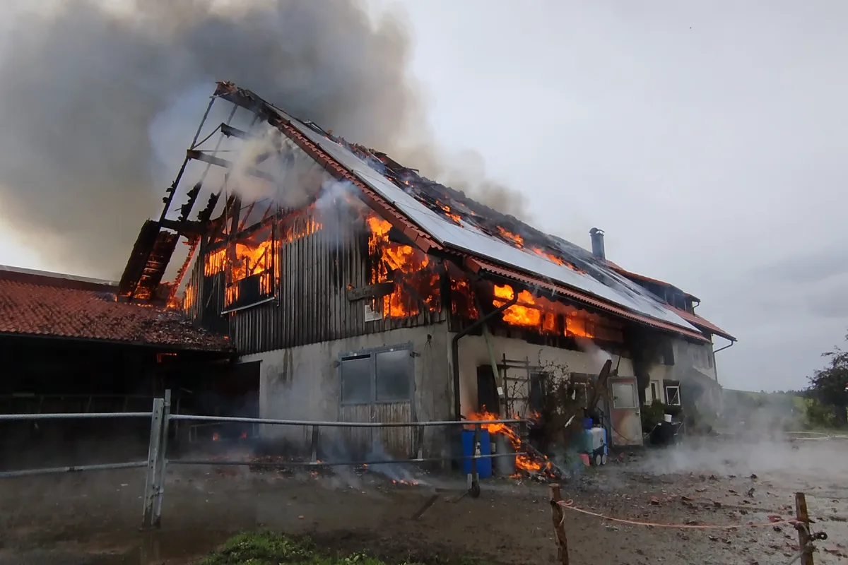 Wangen im Allgäu BW – Stallgebäude bei Großbrand zerstört