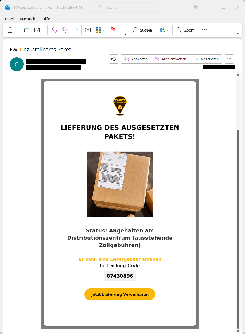 Seien Sie auf der Hut - Vorsicht vor Betrugsmaschen mit ausstehenden Zollgebühren