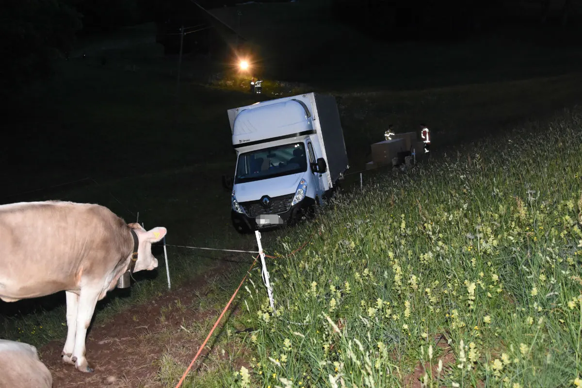 Flumserberg SG - Lieferwagen bleibt in der Wiese stecken