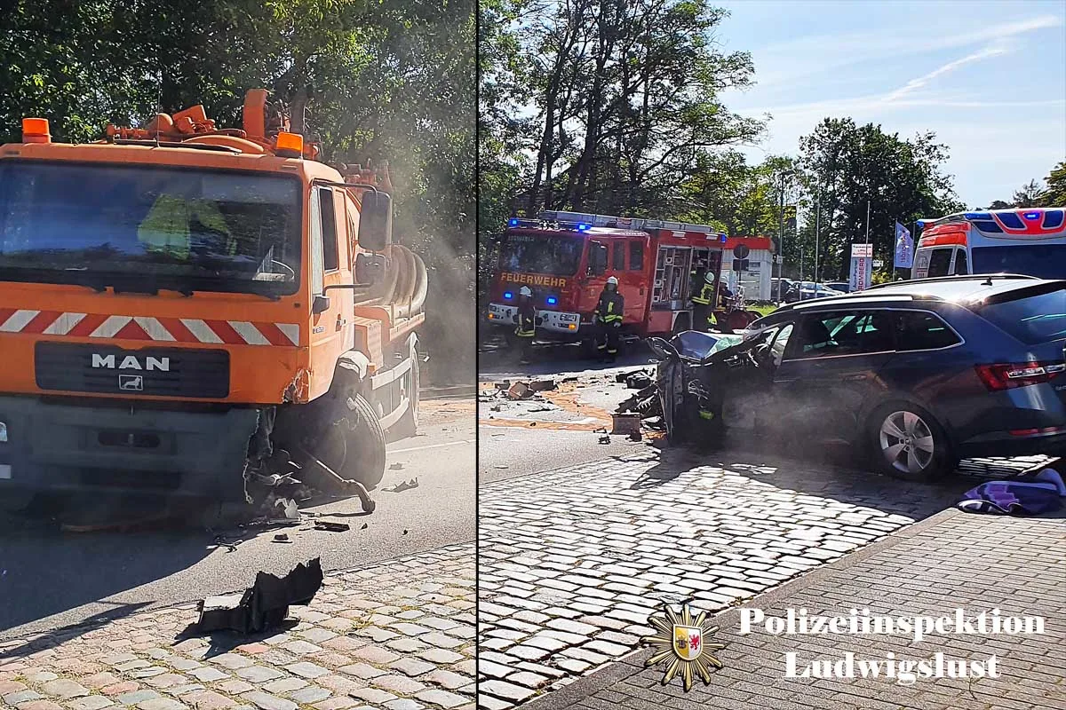 Ludwigslust - Zwei Verletzte bei Zusammenstoß zwischen PKW und LKW