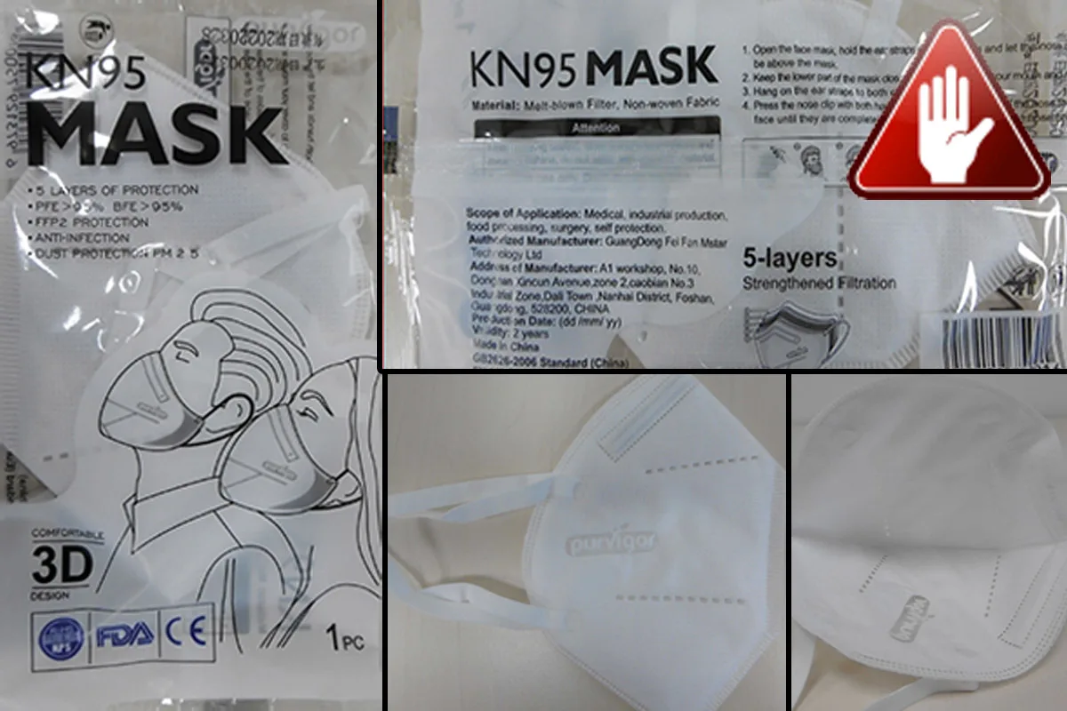 Rückruf! Gesundheitsgefahr durch unzureichende Filterleistung bei purvigor KN95 Maske