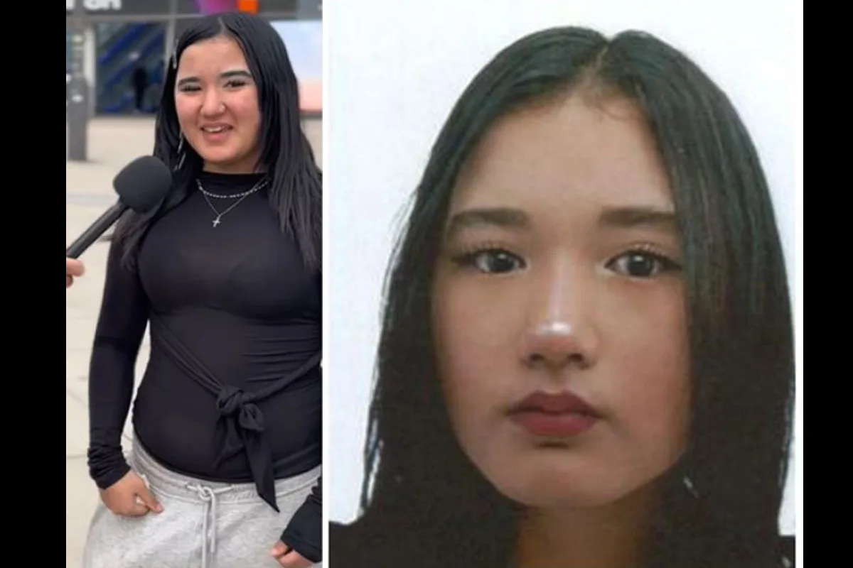 Links eine junge Frau in einem schwarzen Shirt mit Mikrofon, rechts ein Passfoto derselben Frau.
