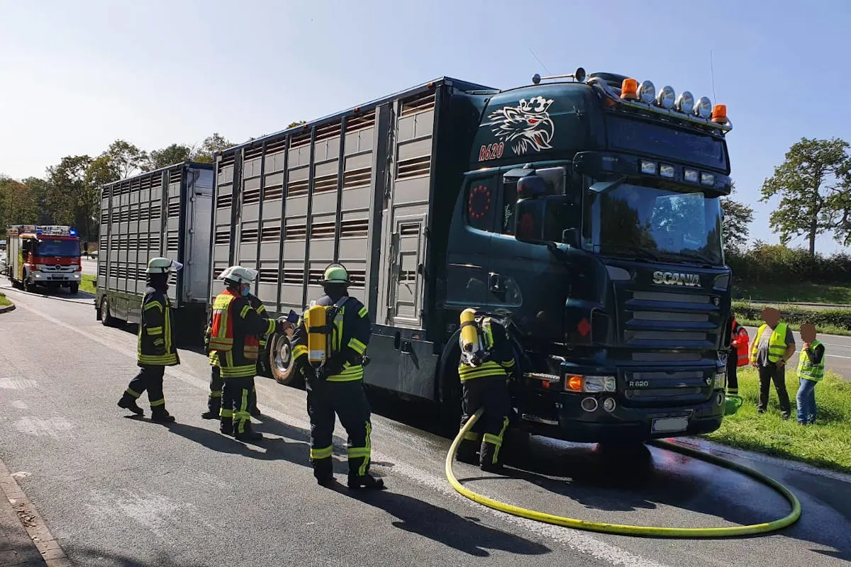 Werne – LKW-Viehtransporter, brennen die Bremsen bei KM 298