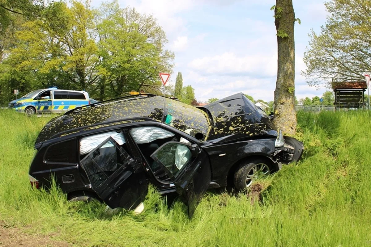 Preußisch Oldendorf - BMW kracht nach Abbiegevorgang gegen Baum