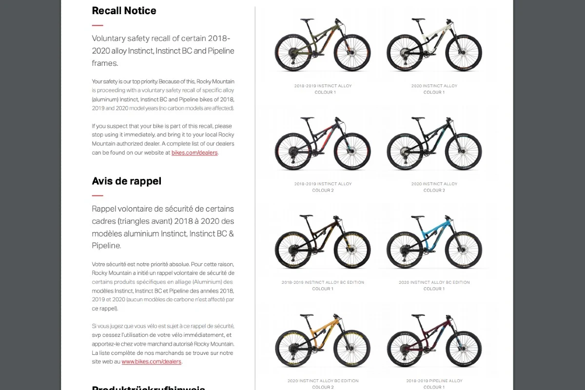 Unfallgefahr  – CHRIS sports AG ruft bestimmte Mountainbikes der Marke «Rocky Mountain»  zurück