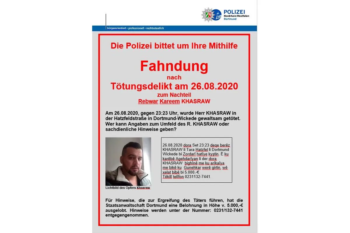 Wickede - Tötungsdelikt - Staatsanwaltschaft setzt 5000 Euro Belohnung für Ergreifung des Täters aus