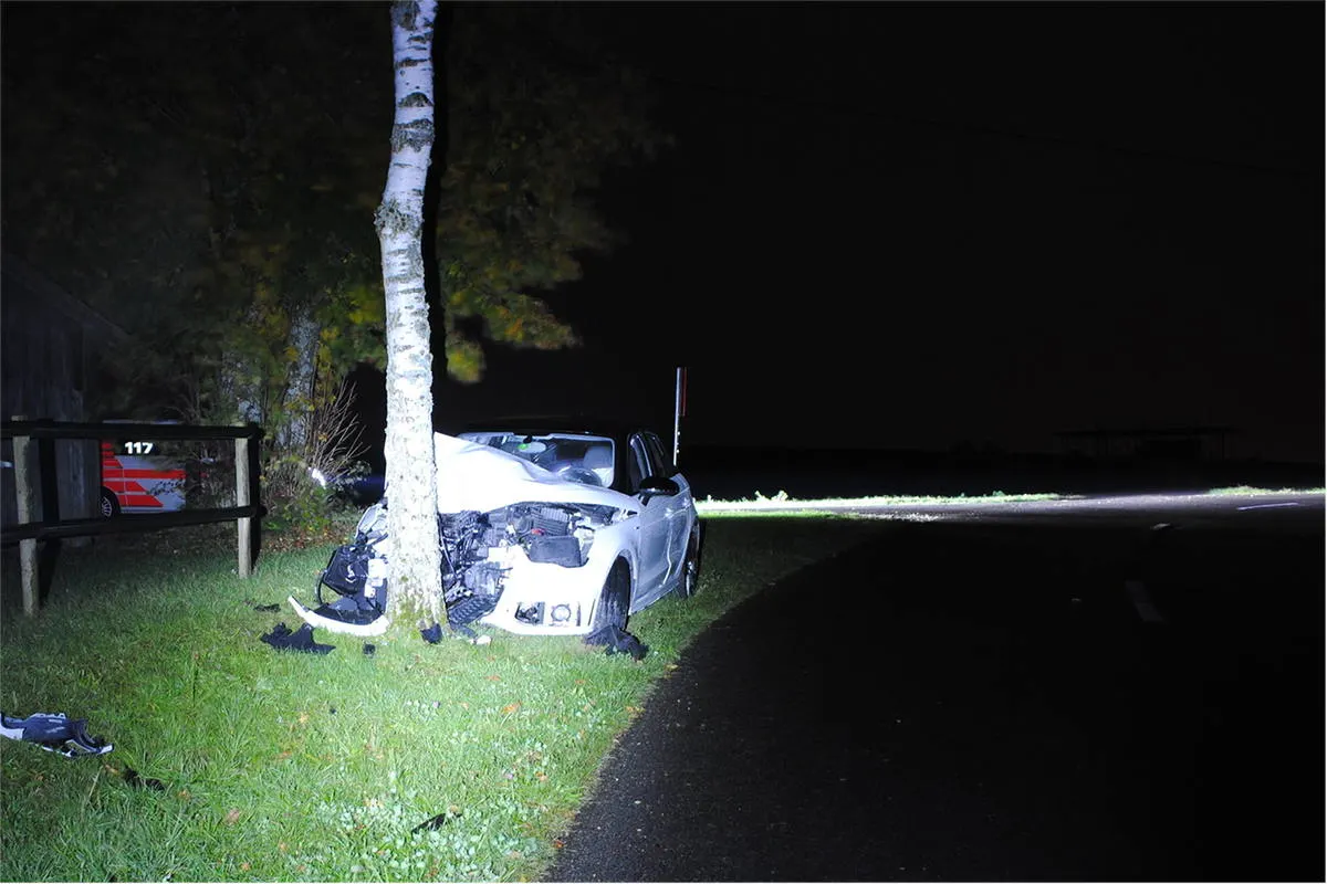 Hallau SH - Personenwagen prallt frontal gegen einen Baum