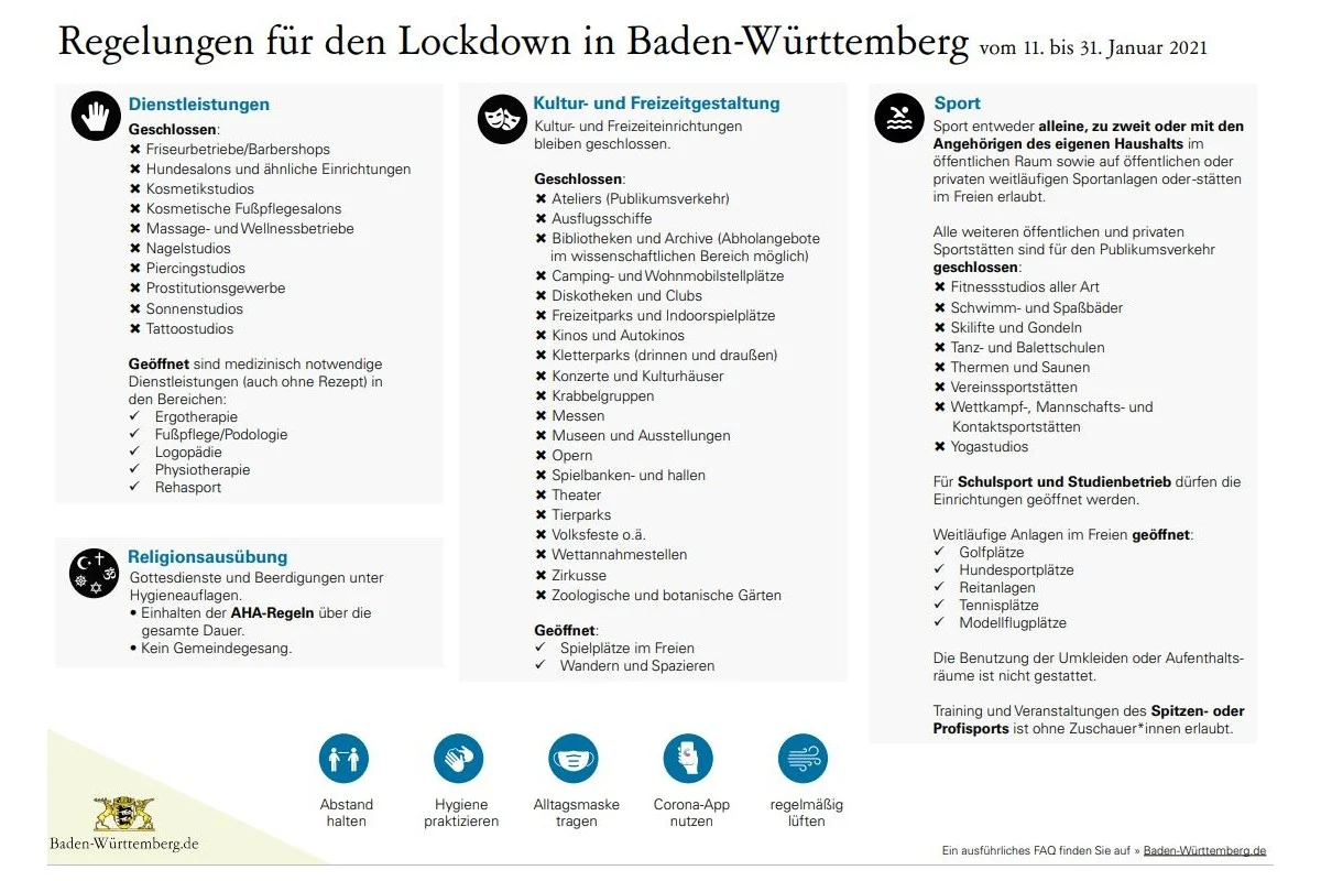 Regelungen für den Lockdown in Baden-Württemberg