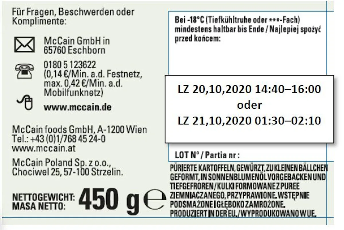 Metallische Fremdkörper – McCain ruft bestimmte Chargen „McCain PomPoms“ zurück