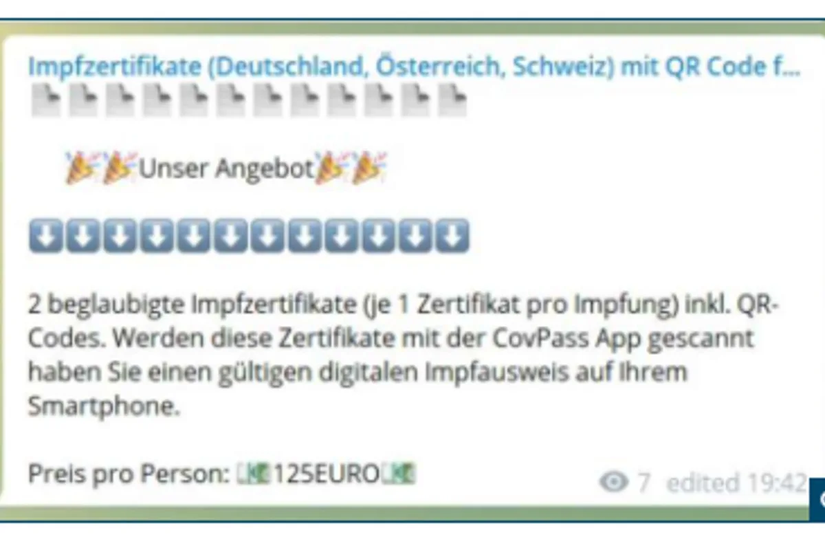 Warnung - Betrüger bieten "echte" Covid Zertifikate auf Telegram an - liefern aber nicht!