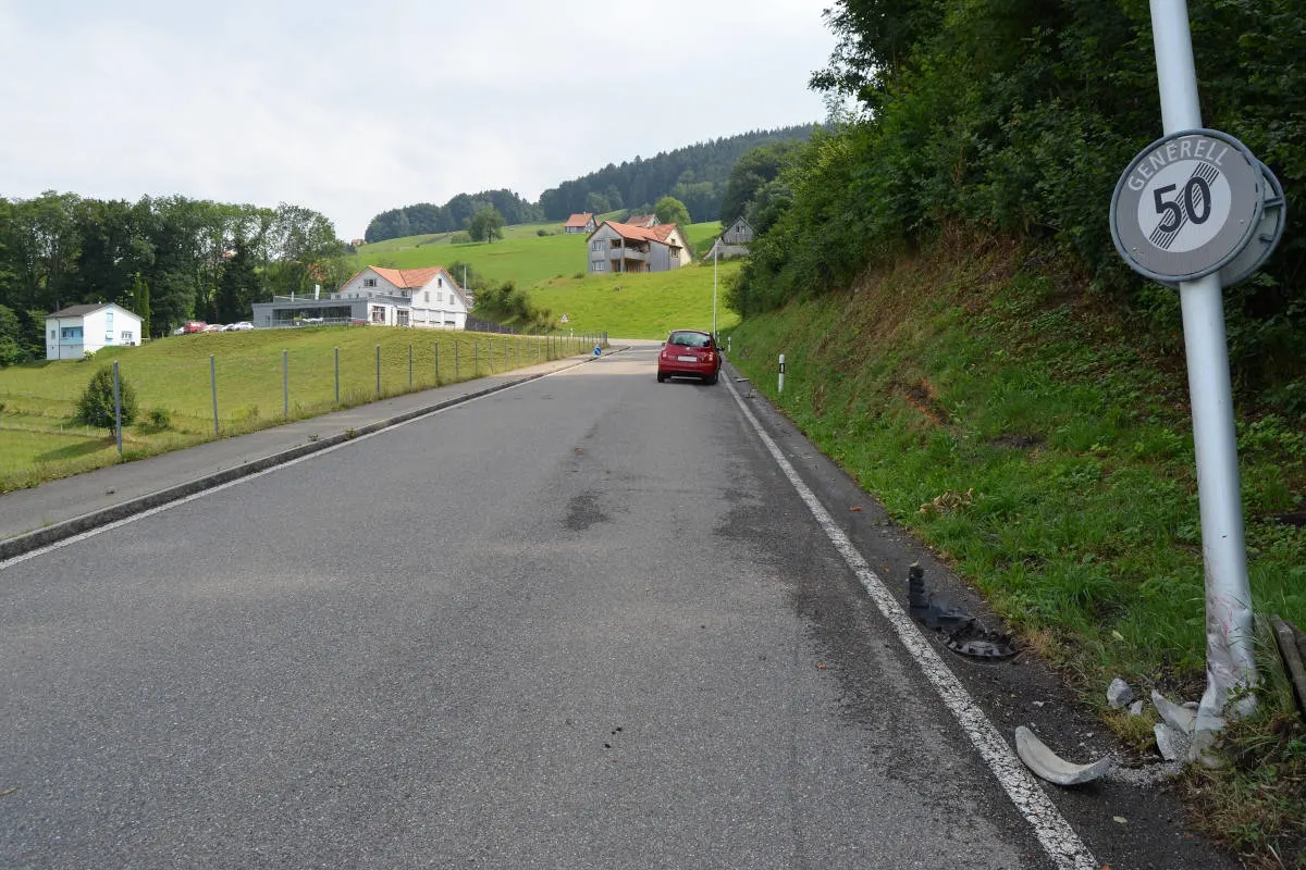 Wolfhalden AR – Von der Strasse abgekommen und mit Kandelaber kollidiert