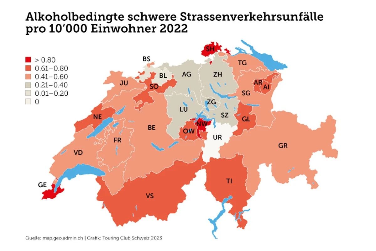 Schweiz - Schwere Unfälle wegen Alkohol am Steuer nehmen um 19 Prozent zu