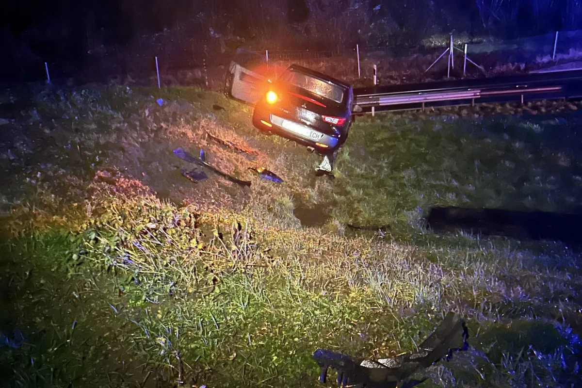 A3 / Rheinfelden AG - Bei Unfall im Wiesland gelandet