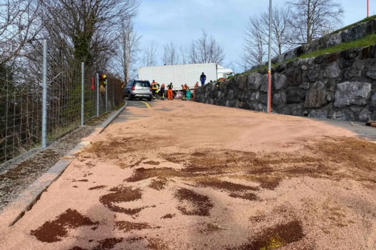 Oberägeri ZG - Diesel aus Treibstofftank eines Lastwagens ausgelaufen 