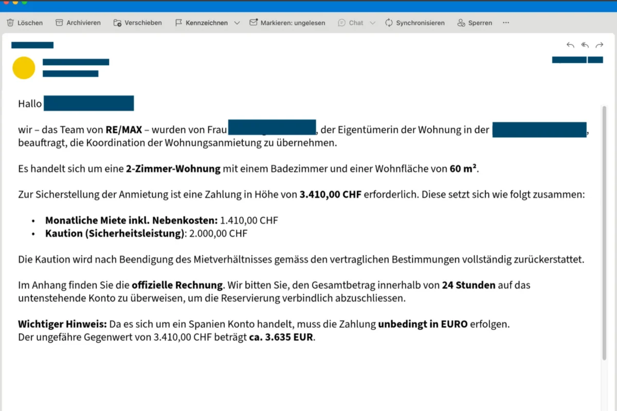 Falsche Traumwohnung - Betrüger fordern Kaution per Fake-Mail