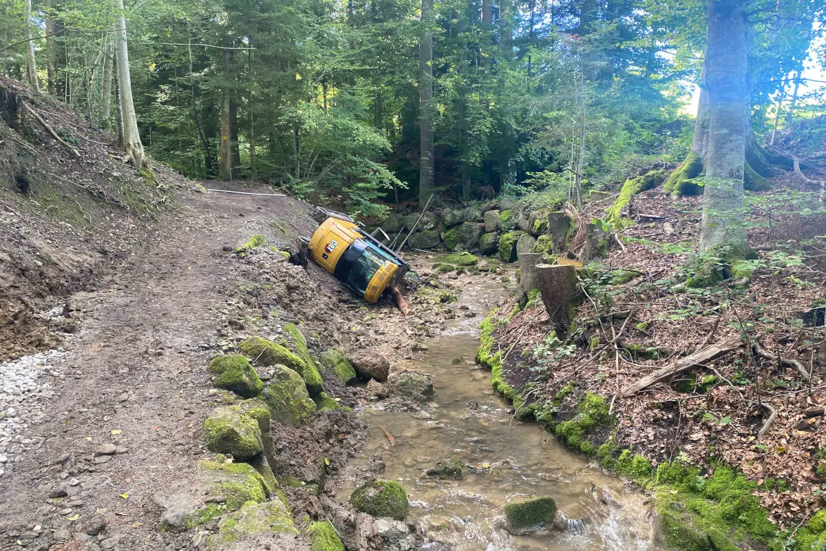 Baar ZG – Bagger landet nach Unfall im Bach