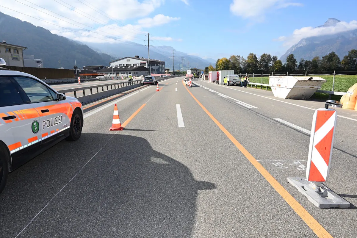 A13 Bad Ragaz SG – Lenker fährt in Baustelle und verursacht Unfall