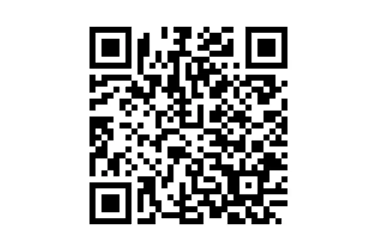 Ein schwarz-weißer QR-Code auf einem weißen Hintergrund. Der Code ist quadratisch und zentral im Bild platziert.