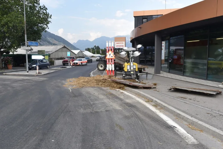 Domat/Ems GR - Viehanhänger gekippt - Tiere gerettet 