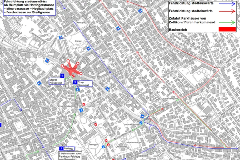 Kreuzplatz Zürich – Sperrungen an sechs Wochenenden bis Oktober 2025