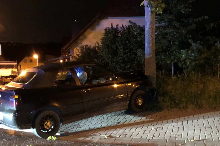 Worms - Cabriolet kracht frontal in Baum - Alle Fahrzeuginsassen geflüchtet