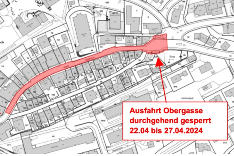 Uznach SG - Nachtsperrungen Städtchen vom 22. April bis 26. April 2024