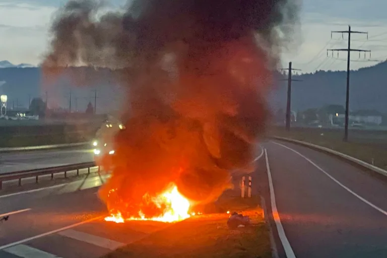 Reiden LU - Auto brennt auf Autobahn A2 vollständig aus
