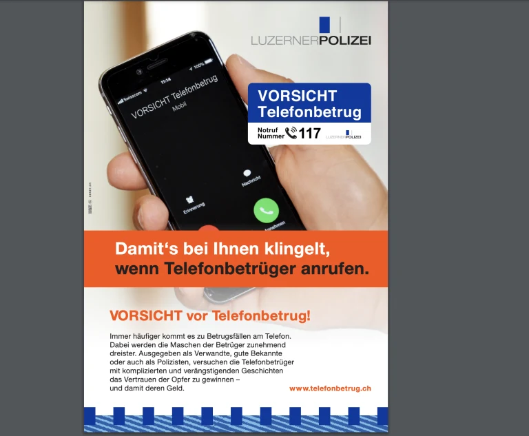 Kanton Luzern - Polizei warnt vor betrügerischen Anrufen!