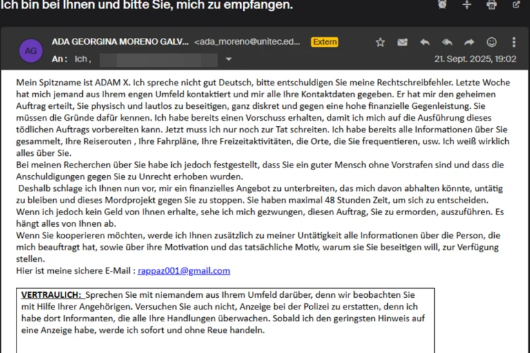Phishing mit Todesdrohung –  Warnung vor Erpresser-Mails