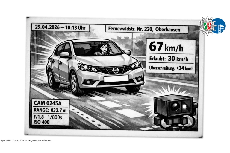 Oberhausen – Fahrerin mit 67 km/h in Tempo-30-Zone geblitzt