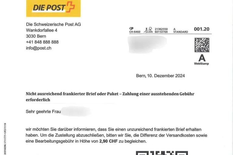 Betrug – Gefälschte Briefe von der angeblichen Schweizerischen Post im Umlauf